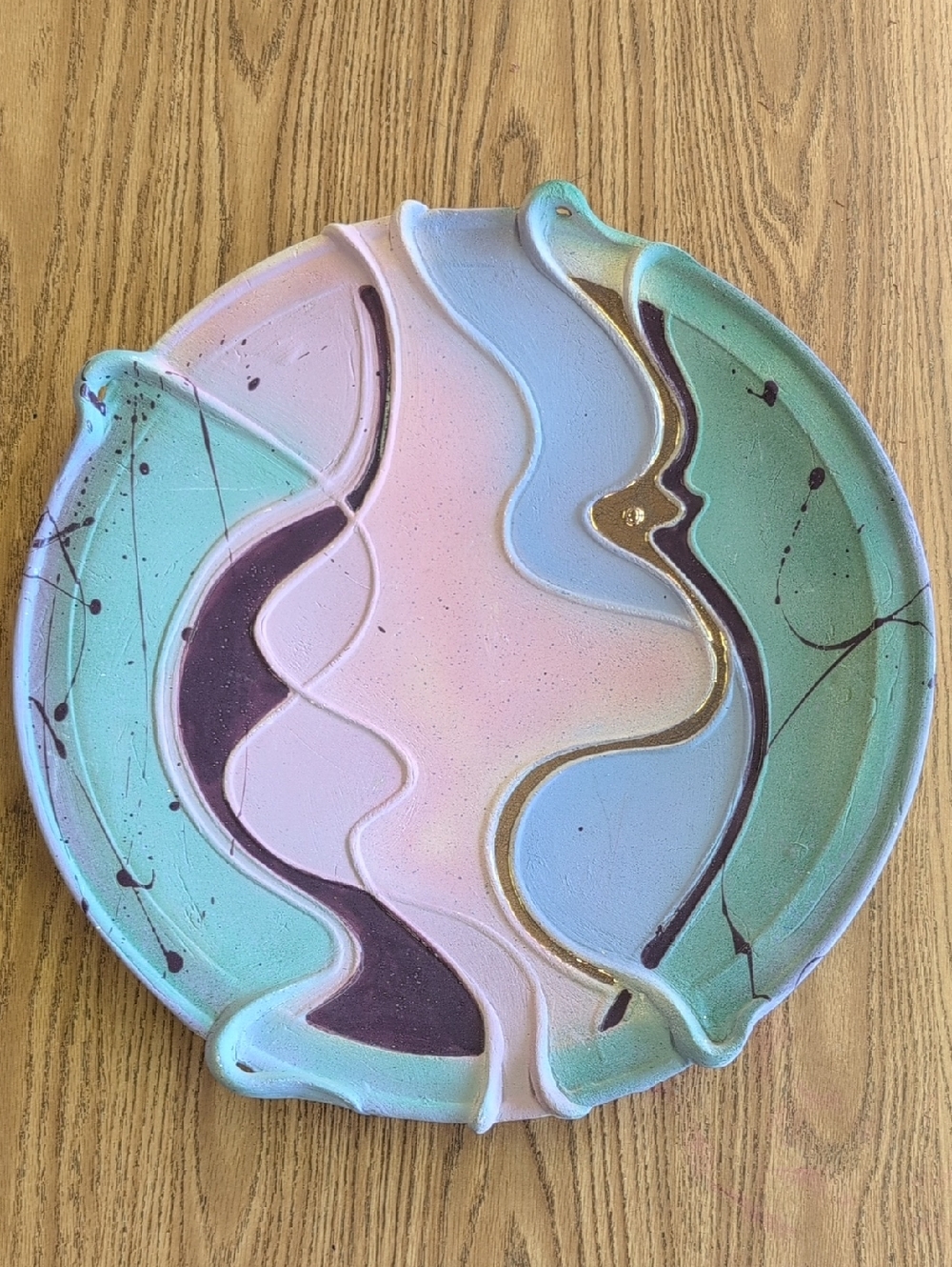 Abstract Swirl Ceramic Wall Art in Pastel Pink, Green & Blue